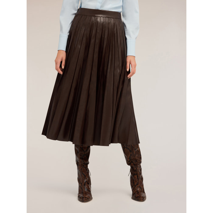 Motivi - Falda plisada de tela revestida - Marrón