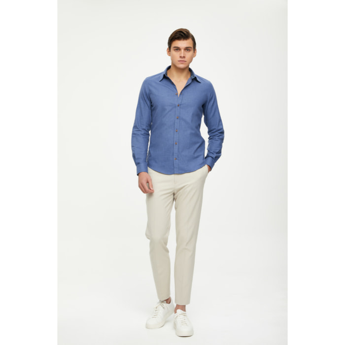 camicia 1 bottone button down slimuomo Flanella Unita Blu avion