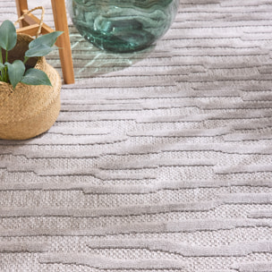 SANTORINI - Tapis d'intérieur/extérieur à motifs en relief rayure - Gris