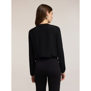 Motivi - Blusa in crêpe de chine con passante metallico - Nero
