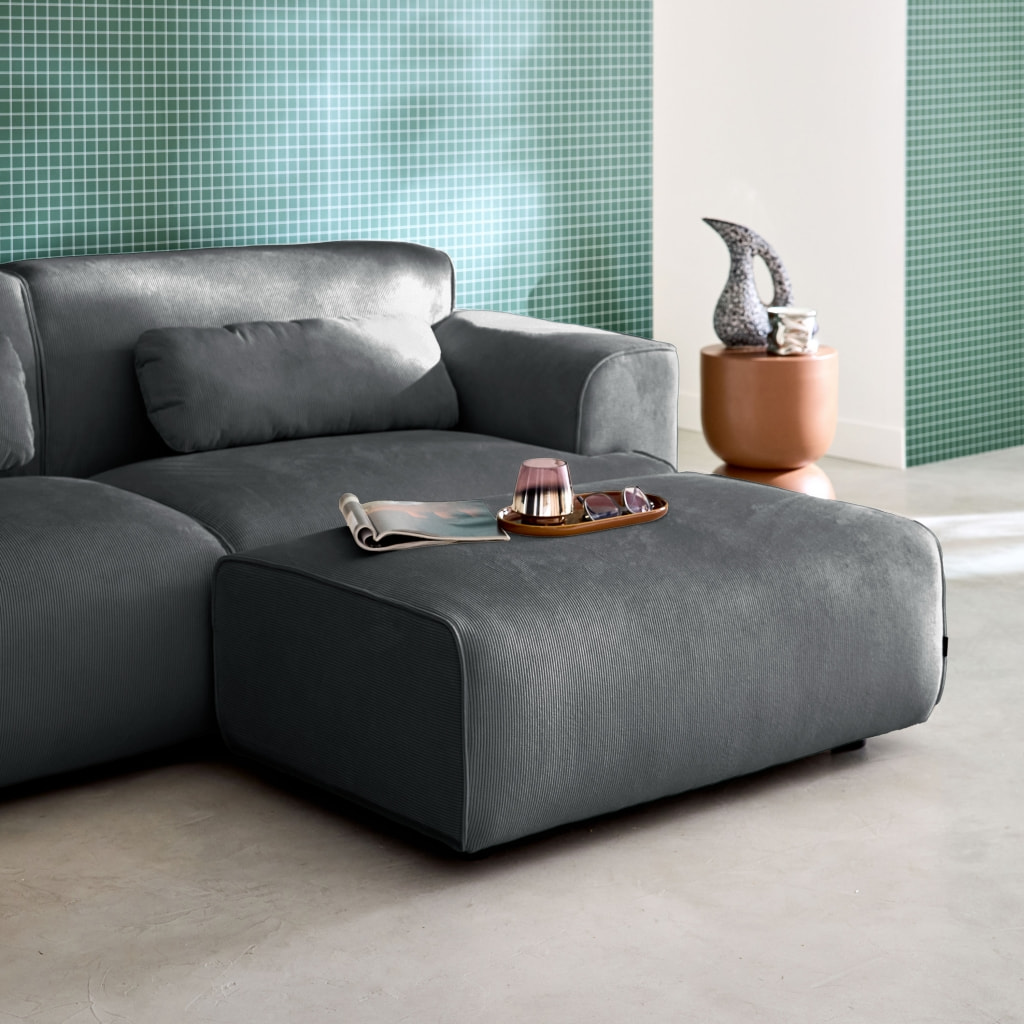 Pouf, repose-pieds pour canapé 3 places Wallas velours côtelé WALLAS