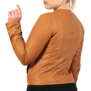 Giubbino in pelle di vitello nappa Cuoio-Slim Fit