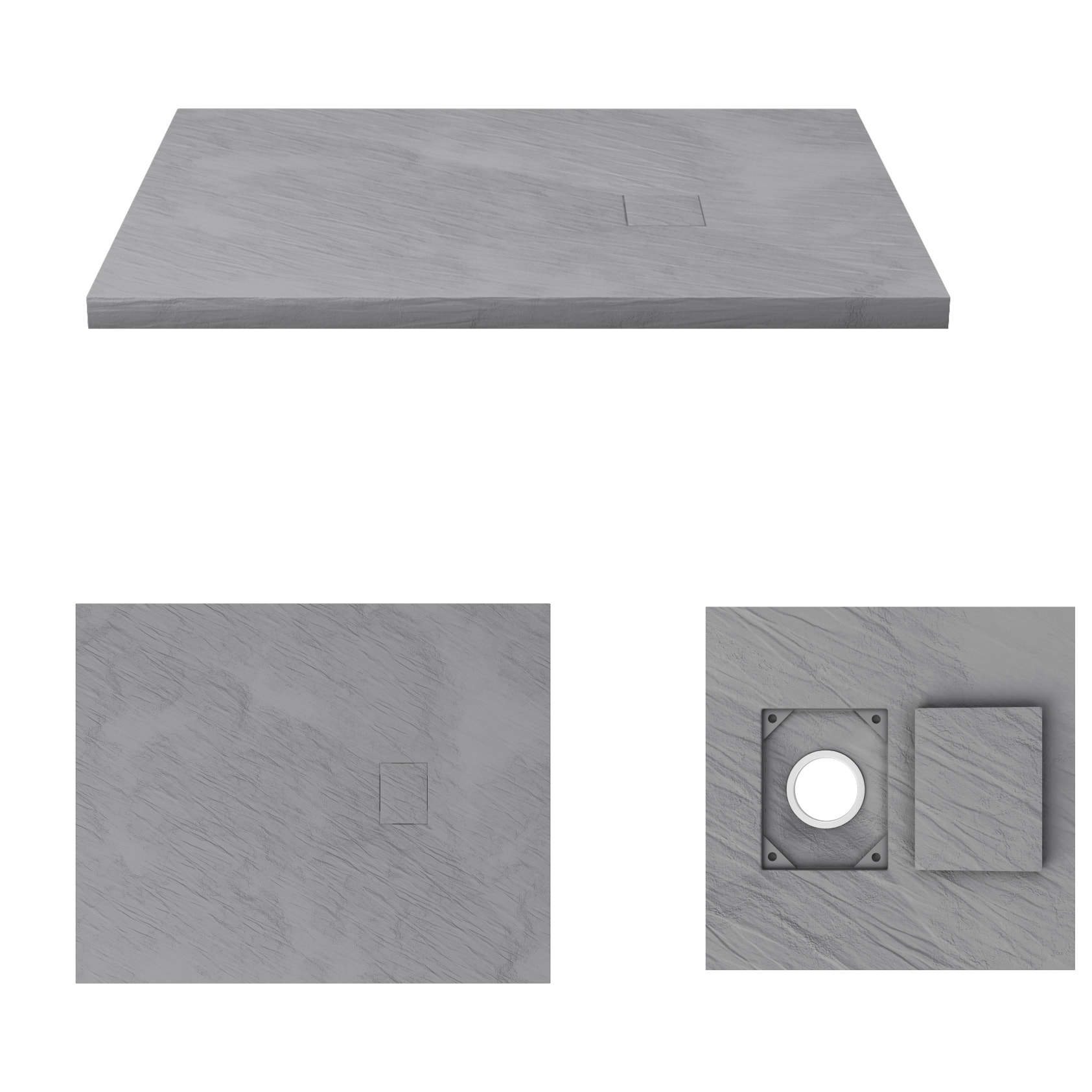 Receveur à poser en matériaux composite SMC - Finition ardoise gris - 80x100cm - ROCK 2 GREY 80