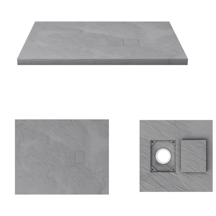 Receveur à poser en matériaux composite SMC - Finition ardoise gris - 80x100cm - ROCK 2 GREY 80