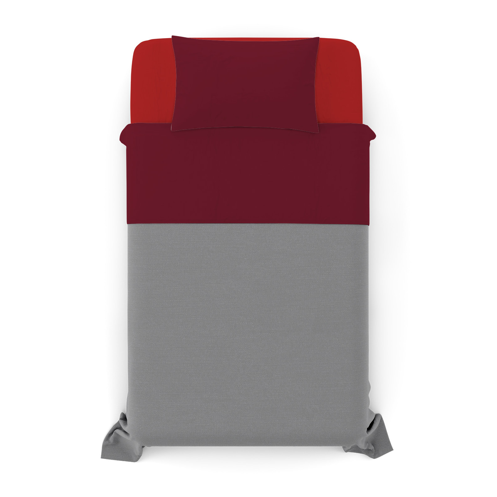 COMPLETO LETTO NATURAL COLOUR MADE IN ITALY COTONE-ROSSO/BORDEAUX PIAZZA E MEZZA