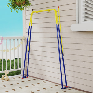 Estructura de Columpio Infantil Plegable, Estructura Metálica para 1 Columpio, con 2 Ganchos, 4 Estacas, Resistente para 50 kg, Forma A, para Interior y Exterior, 128x155x157 cm, Azul