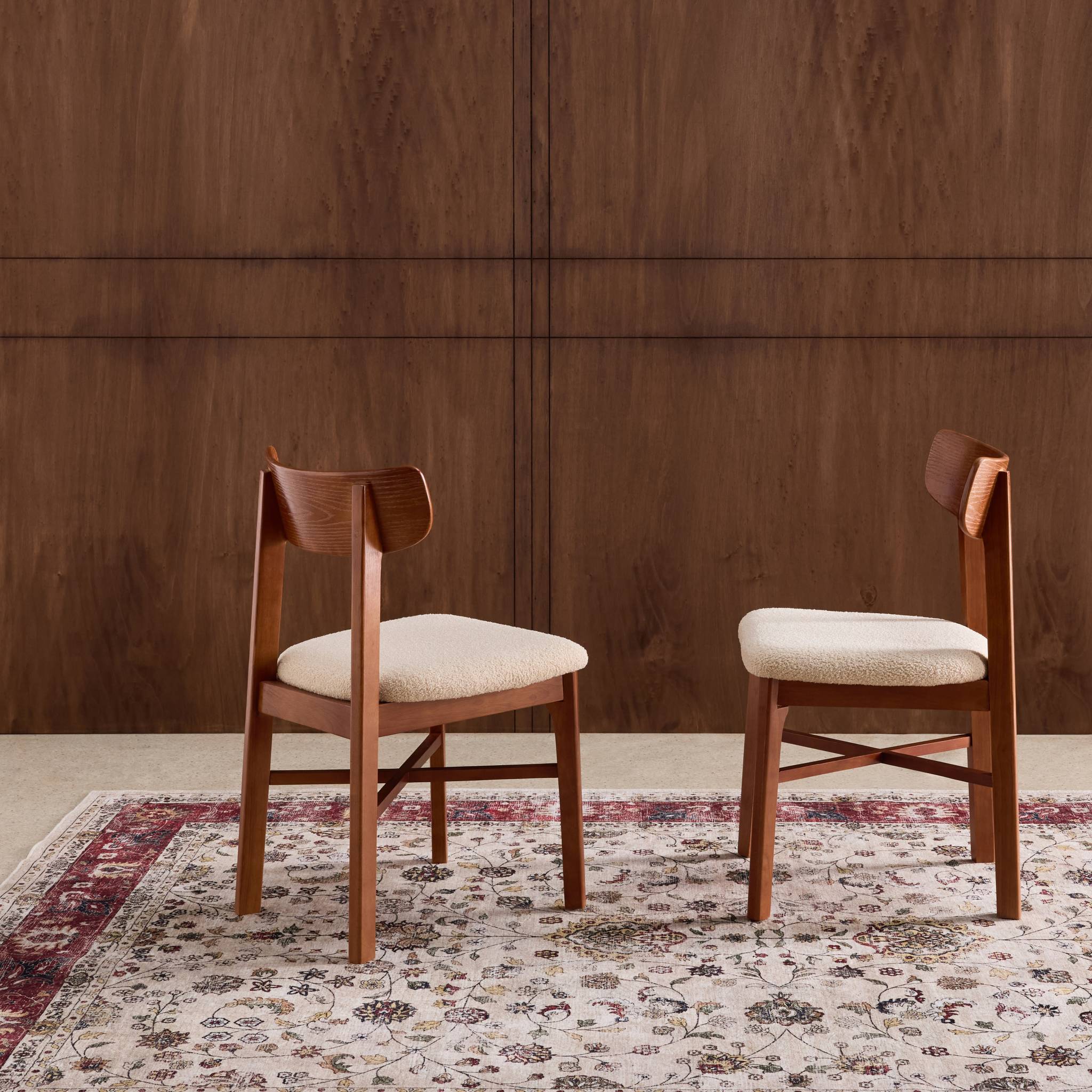 Chaise vintage bois d'hévéa et bouclette (lot de 2) THÉA