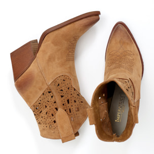 Stivaletti texani in vera pelle scamosciata laserata