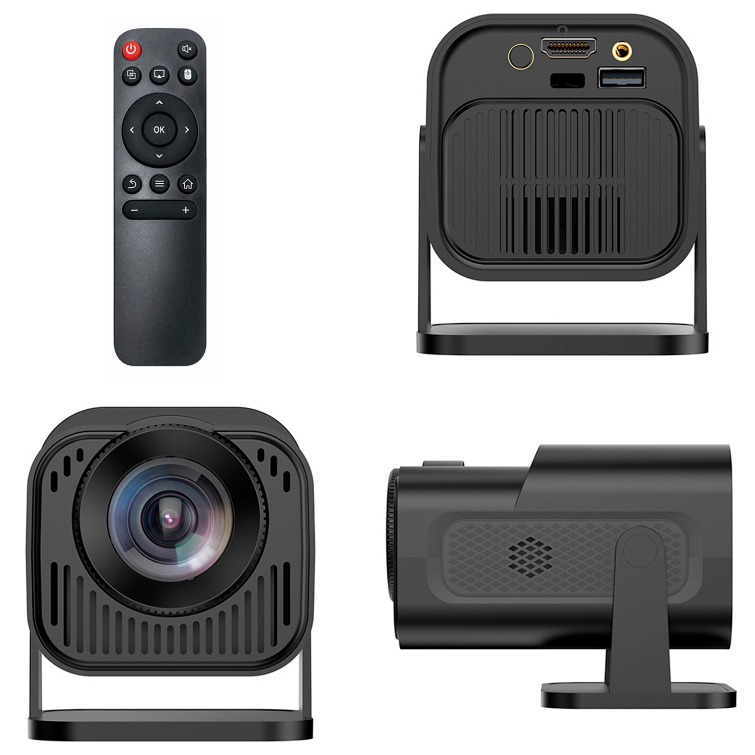 Proiettore LCD HY320, supporto 4K UHD, con wifi 6, duplicazione dello schermo per iOS e Android. Da 40 a 200 pollici, 300 lm. Con telecomando.