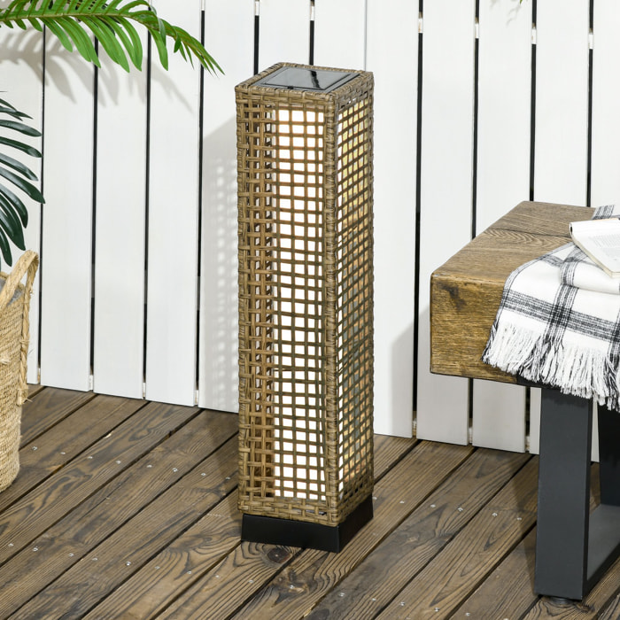 Linterna de Jardín de Ratán Sintético Farola Solar con Luces LED Encendido y Apagado Automático para Terraza Balcón Patio 15,5x15,5x69 cm Arena