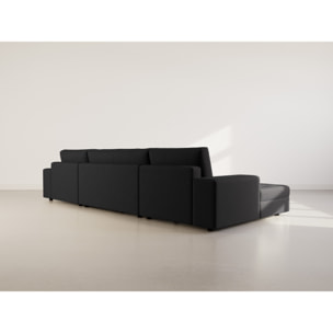 Bastian - canapé panoramique en U 7 places convertible avec coffre en velours texturé - Noir