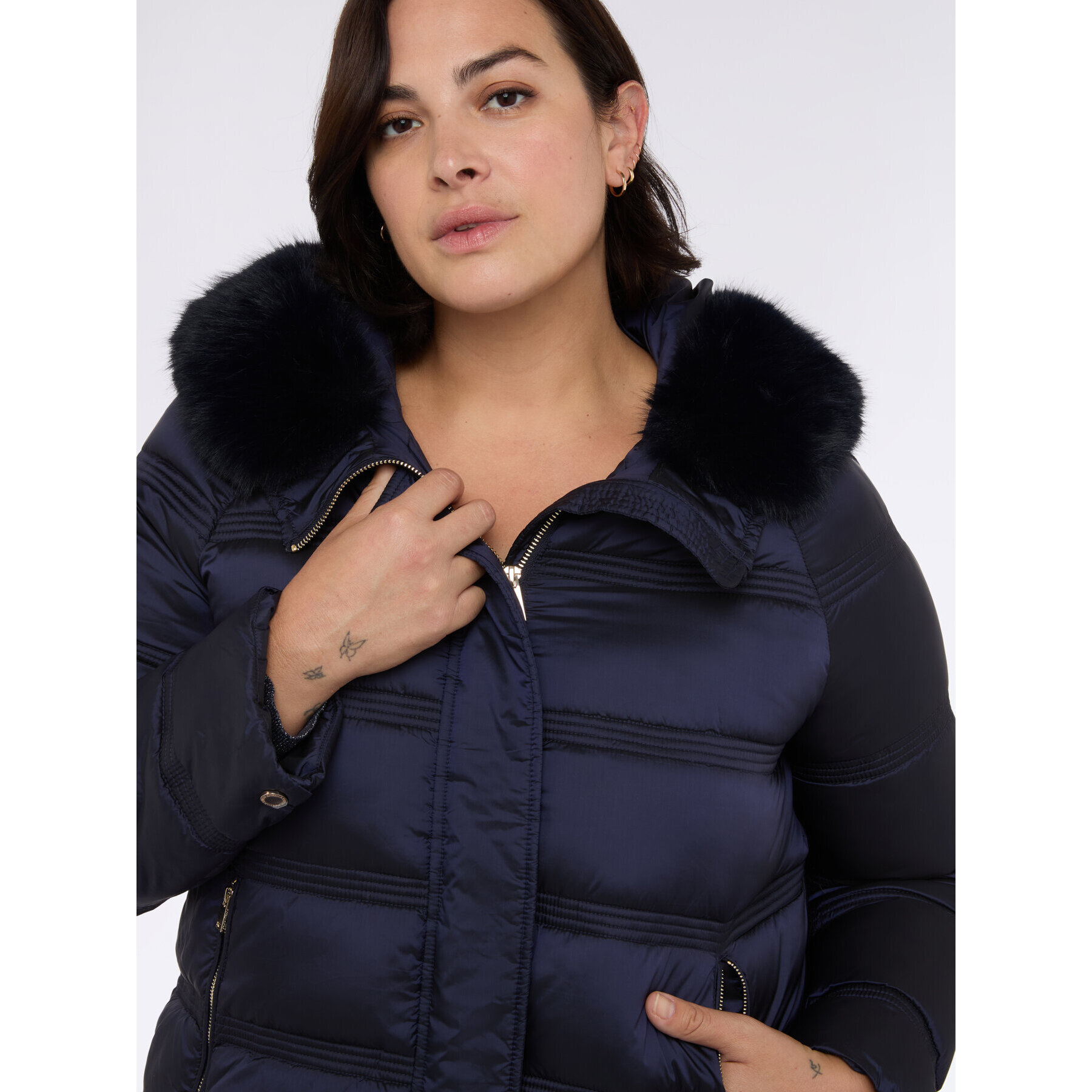 Fiorella Rubino - Piumino con cappuccio peluches - Blu