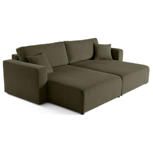 Topaze - Canapé droit 4 places avec double méridienne - assise profonde - en velours côtelé - Vert Kaki
