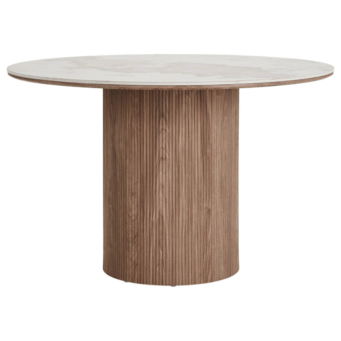 Lysa - table à manger plateau effet marbre et pieds effets bois - 4 personnes - Bois / Blanc
