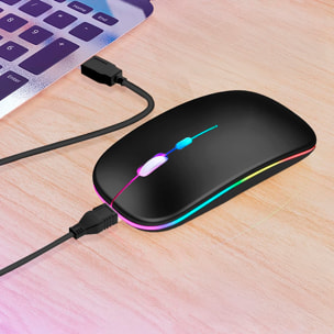 Ratón inalámbrico recargable con conexión Bluetooth y 2.4G, diseño delgado y cómodo con DPI ajustable.