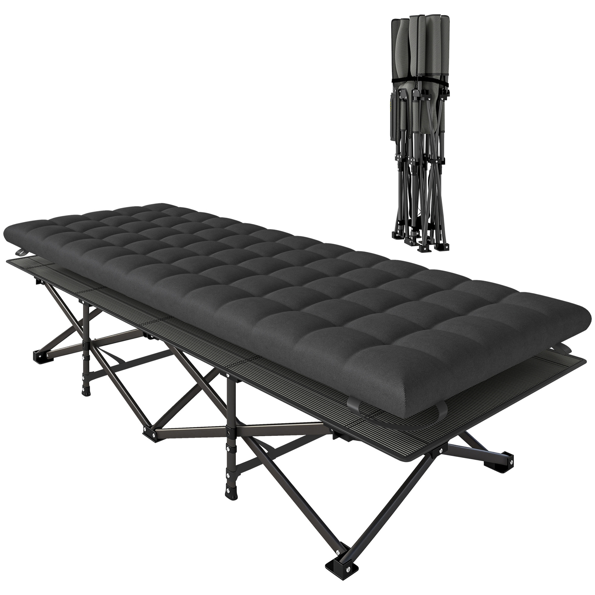 Cama Plegable Camping con Colchón Extraíble Cama de Acampada Portátil Extra Ancha 80 cm Tela Oxford 600D con Reposacabezas Bolsa Transporte Bolsillo Carga 200 kg para Playa Senderismo Negro