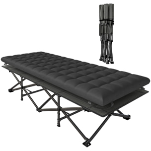 Cama Plegable Camping con Colchón Extraíble Cama de Acampada Portátil Extra Ancha 80 cm Tela Oxford 600D con Reposacabezas Bolsa Transporte Bolsillo Carga 200 kg para Playa Senderismo Negro