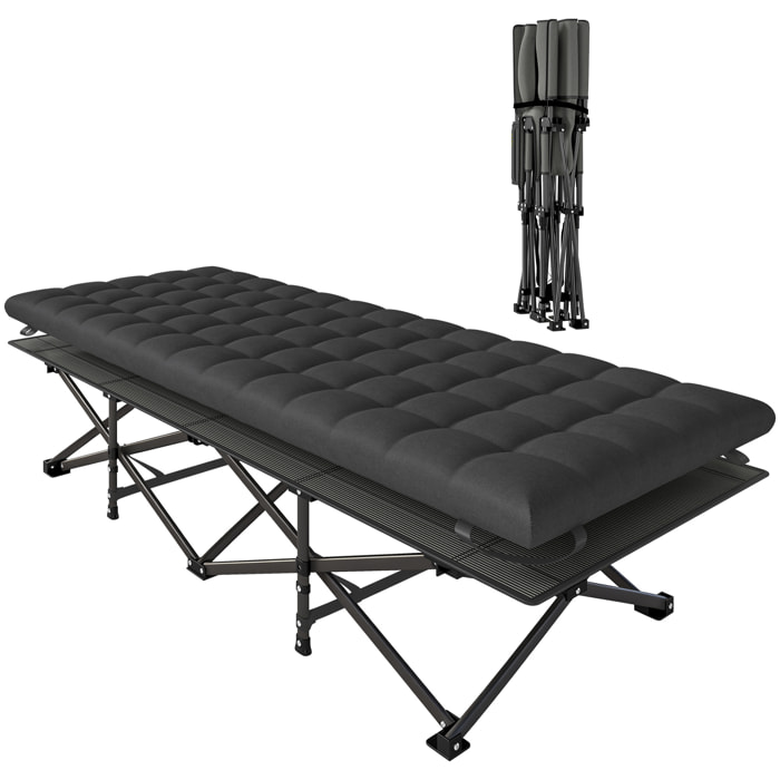 Cama Plegable Camping con Colchón Extraíble Cama de Acampada Portátil Extra Ancha 80 cm Tela Oxford 600D con Reposacabezas Bolsa Transporte Bolsillo Carga 200 kg para Playa Senderismo Negro