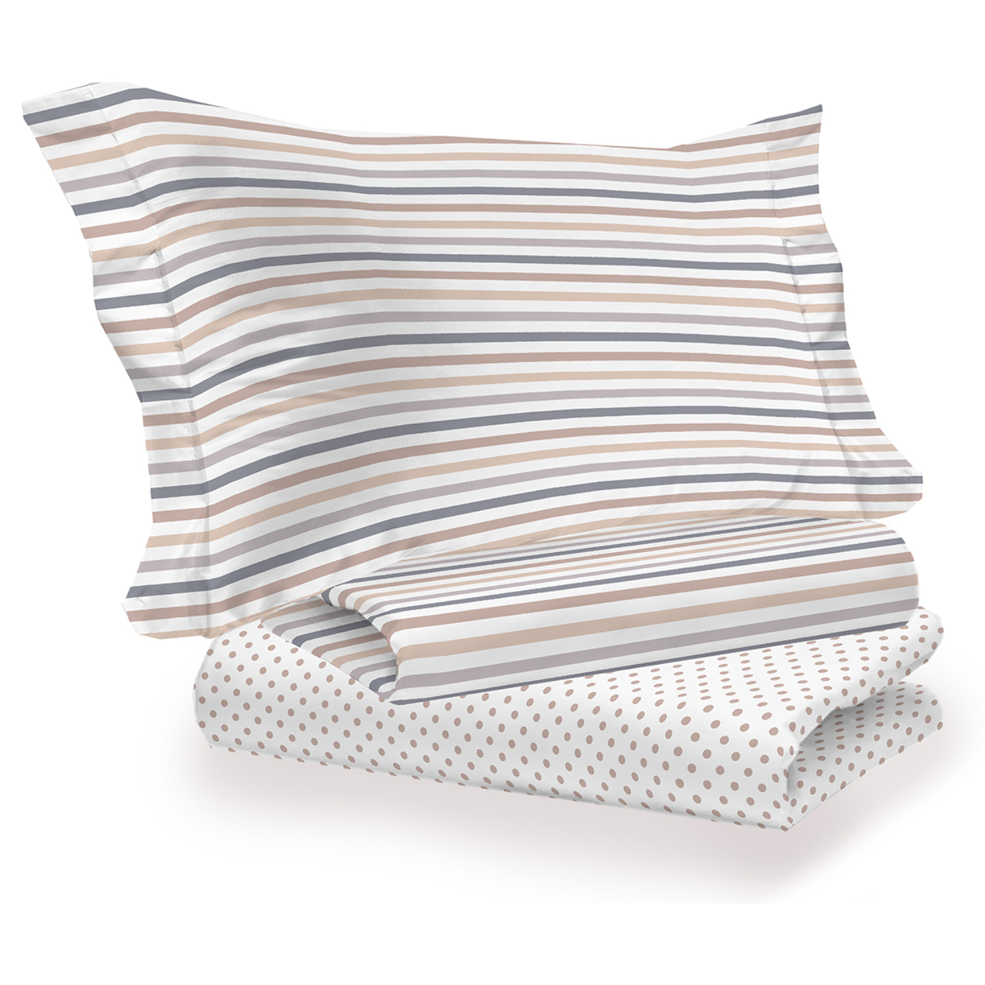 Completo letto riga dots beige 100% cotone