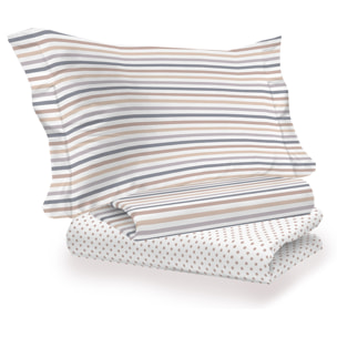 Completo letto riga dots beige 100% cotone