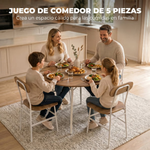 Juego de Mesa y Sillas de Comedor Compact 5 Piezas, Mesa de Cocina Redonda con 4 Sillas, Estilo Industrial, Marco Metálico, para Espacios Pequeños, Salón, Mesa Ø100x77 cm, Natural y Blanco