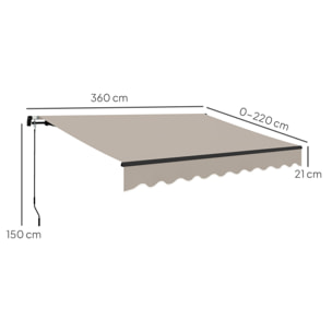 Toldo Manual Retráctil 360x220 cm Toldo para Balcón con Manivela de Aluminio 3 Brazos y Protección UV30+ Toldo Enrollable de Exterior para Jardín Terraza Ventanas Crema