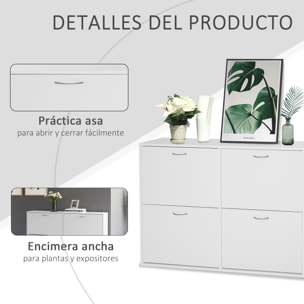 Mueble Zapatero Blanco Zapatero Moderno con 4 Cajones Abatibles y Estantes Ajustables para 16-24 Pares de Zapatos para Pasillo Entrada 120x24x81 cm