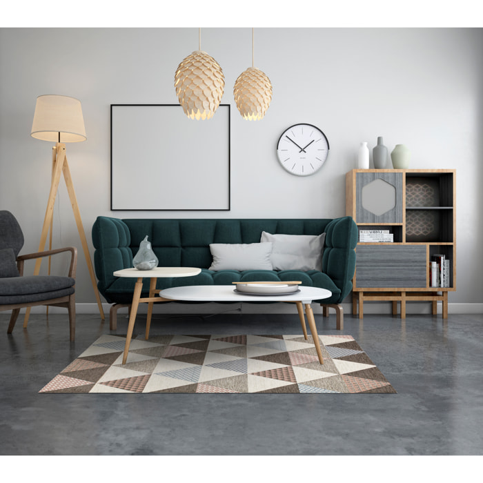 TAPPETO ARREDO TRIANGOLI GRIGIO CALDO CON FONDO ANTISCIVOLO