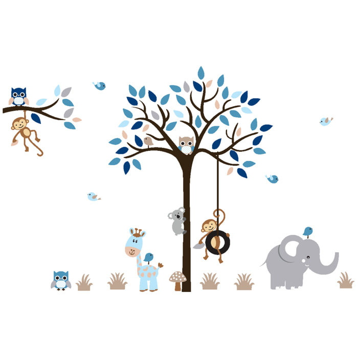 Stickers muraux | Sticker Mural Autocollant - ANIMAUX ATTENDRISSANTS DANS LA JUNGLE - Stickers adhésifs