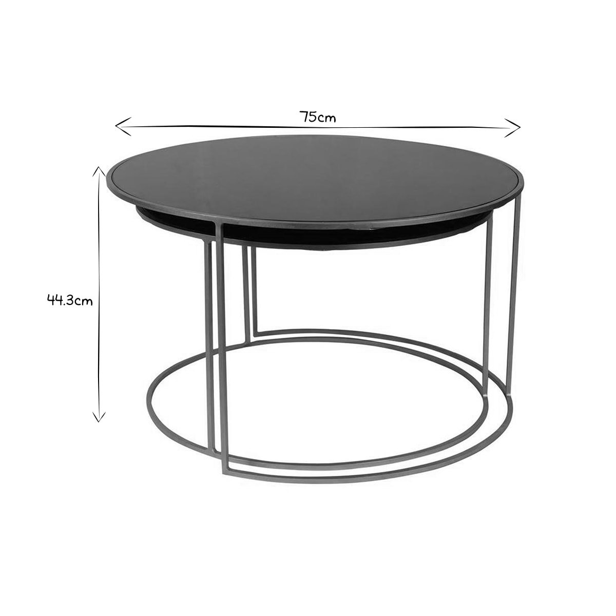 Tables basses gigognes rondes design métal doré et verre teinté noir (lot de 2) ROXO