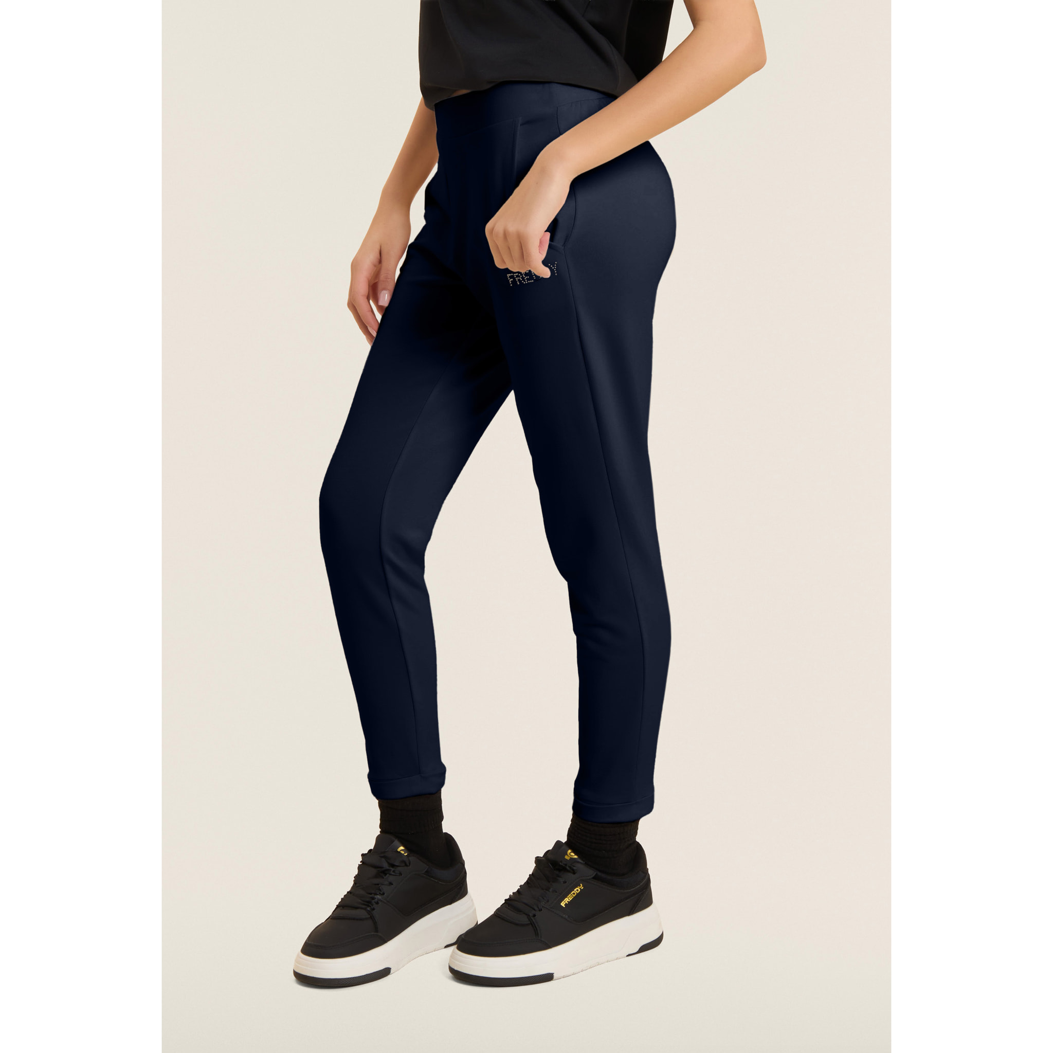 Pantaloni Sportivi Cropped con risvolto e strass FREDDY