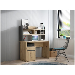 Bureau et sur-meuble de bureau effet bois et gris foncé - L140 CM - KIARA
