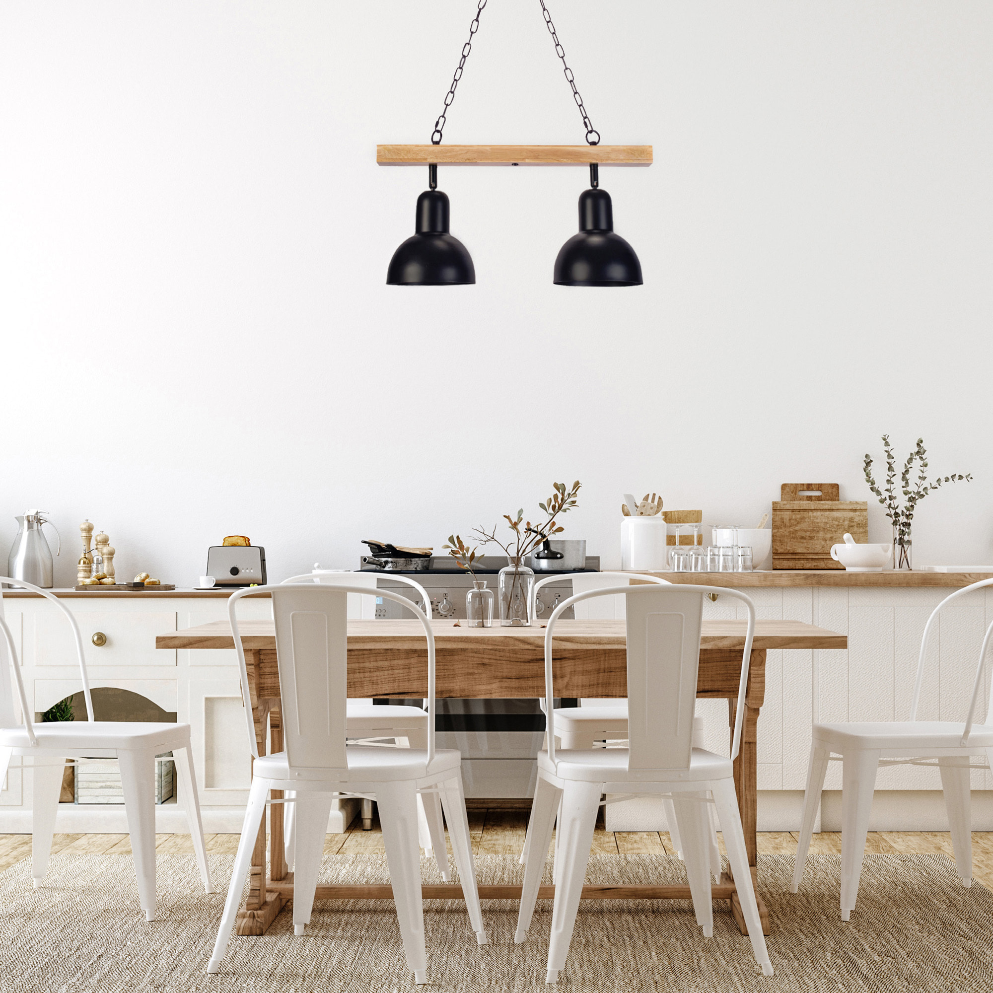 FORLIGHT Colgante Interior LED Helium E27 15W Madera Clara para Comedor, Cocina