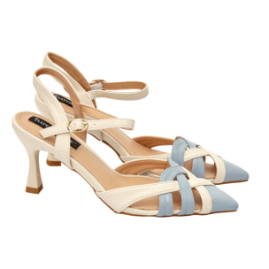 Sandali in simil pelle bicolore con incrocio sulla punta