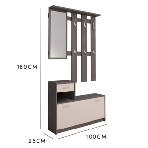 Mobile da ingresso Clint, Entratina moderna con specchio, Mobile con scarpiera, Armadietto multifunzione, 100x25h180 cm, Bianco e Antracite