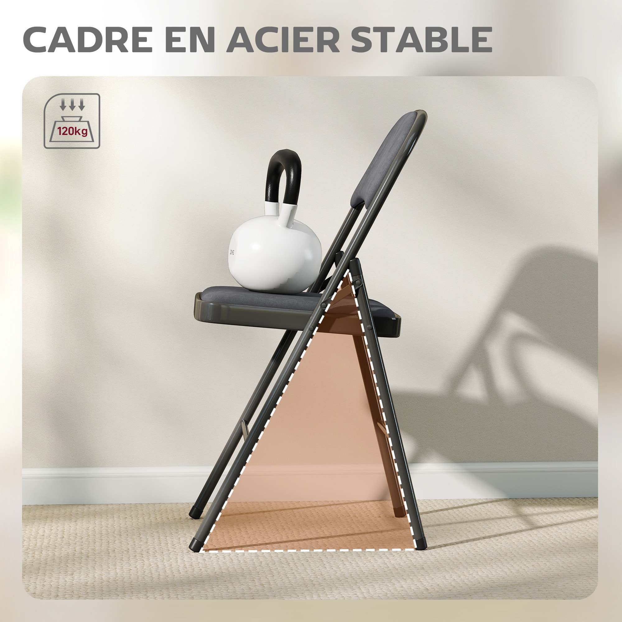 Lot de 4 chaises pliantes assise dossier rembourrés acier velours anthracite