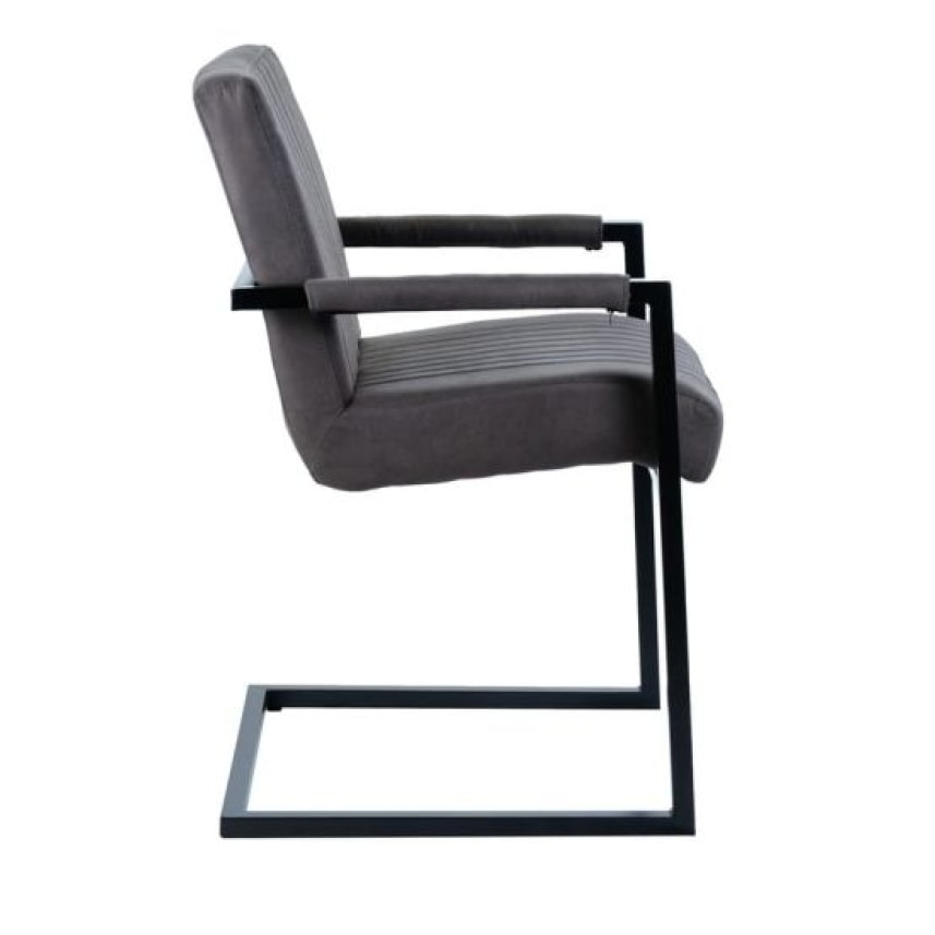 Chaise avec accoudoirs gris et pieds luge en métal noir - TOMMY