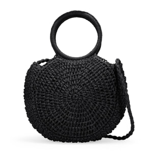 Bolso de mano media luna negro en rafia