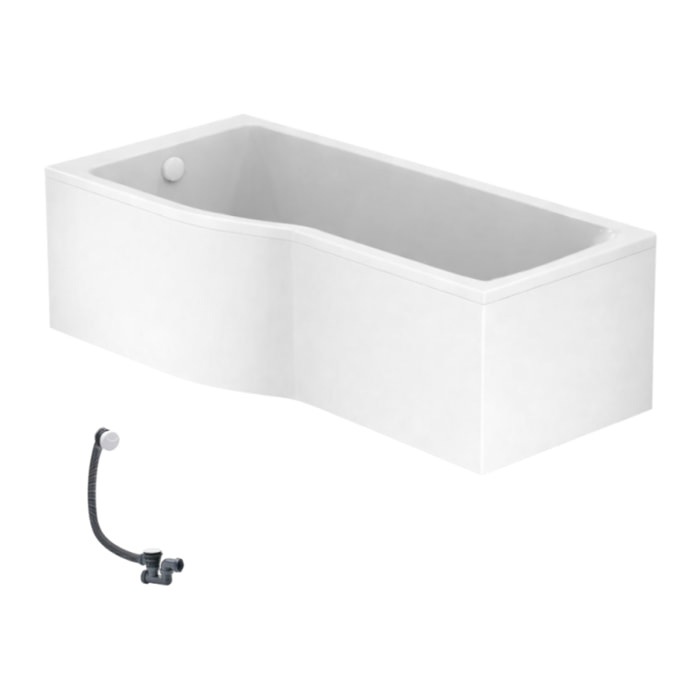 Baignoire bain douche 150 x 80 cm gauche Connect Air + tablier + vidage Blanc