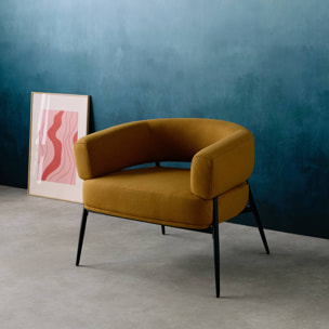 Fauteuil tissu moutarde dossier incurvé piétement métal L 81.5 x P 72.5 x H 69 cm - Cristo
