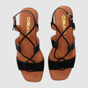 Sandalias de Serraje - Negro - Tacón: 4 cm