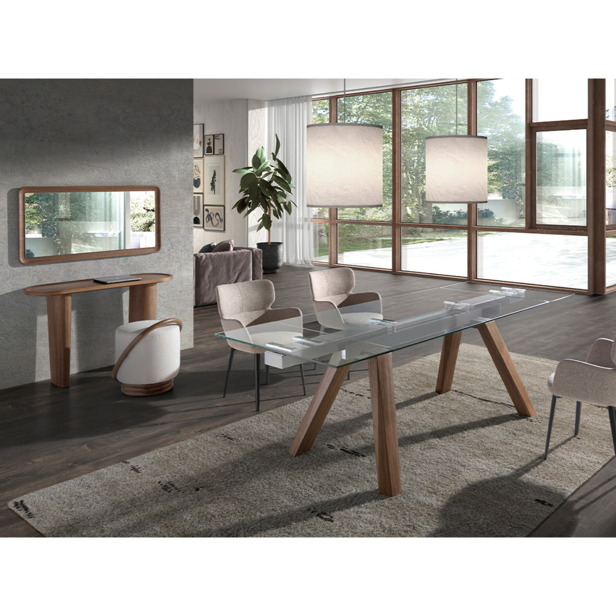 Consola Angel Cerdá ovalada medio punto en madera chapada en nogal natural 120x40x76cm