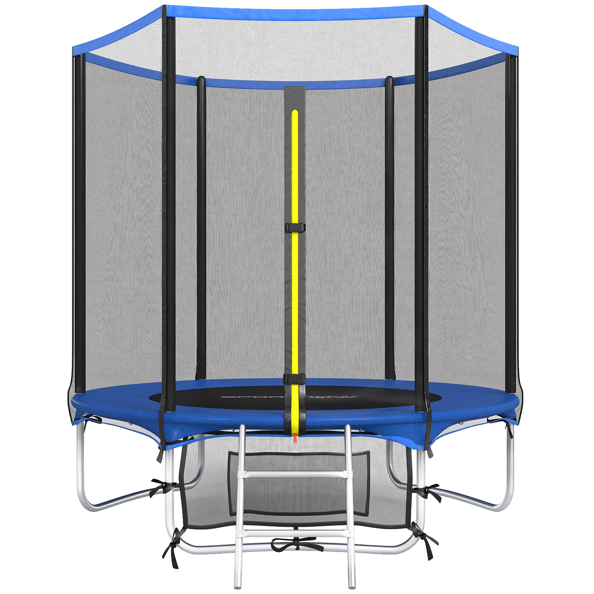 Cama Elástica Niños Exterior Ø183 cm, Trampolín para Niños de +6 Años con Red de Seguridad, Escalera de 2 Peldaños, Cubierta de Muelles, Bolsa de Almacenamiento, Carga 80 kg, Azul