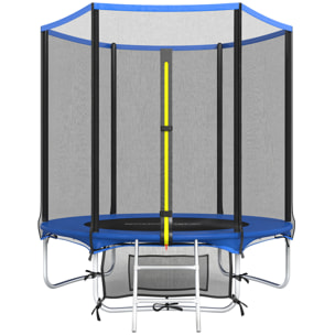 Cama Elástica Niños Exterior Ø183 cm, Trampolín para Niños de +6 Años con Red de Seguridad, Escalera de 2 Peldaños, Cubierta de Muelles, Bolsa de Almacenamiento, Carga 80 kg, Azul