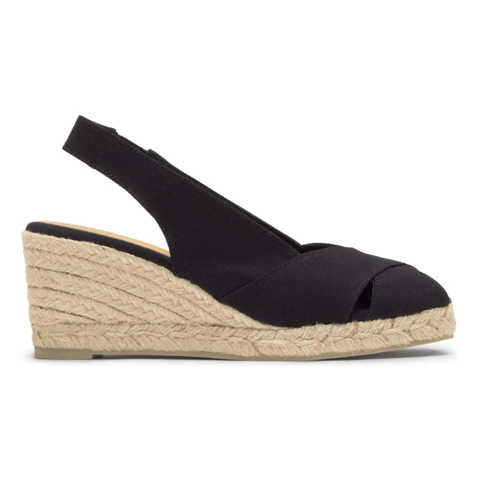 Alpargata destalonada Diana cuña de yute estilo peep toe en algodón