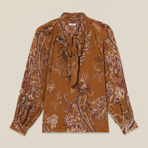 Oltre - Blusa fantasia con volant - Marrone