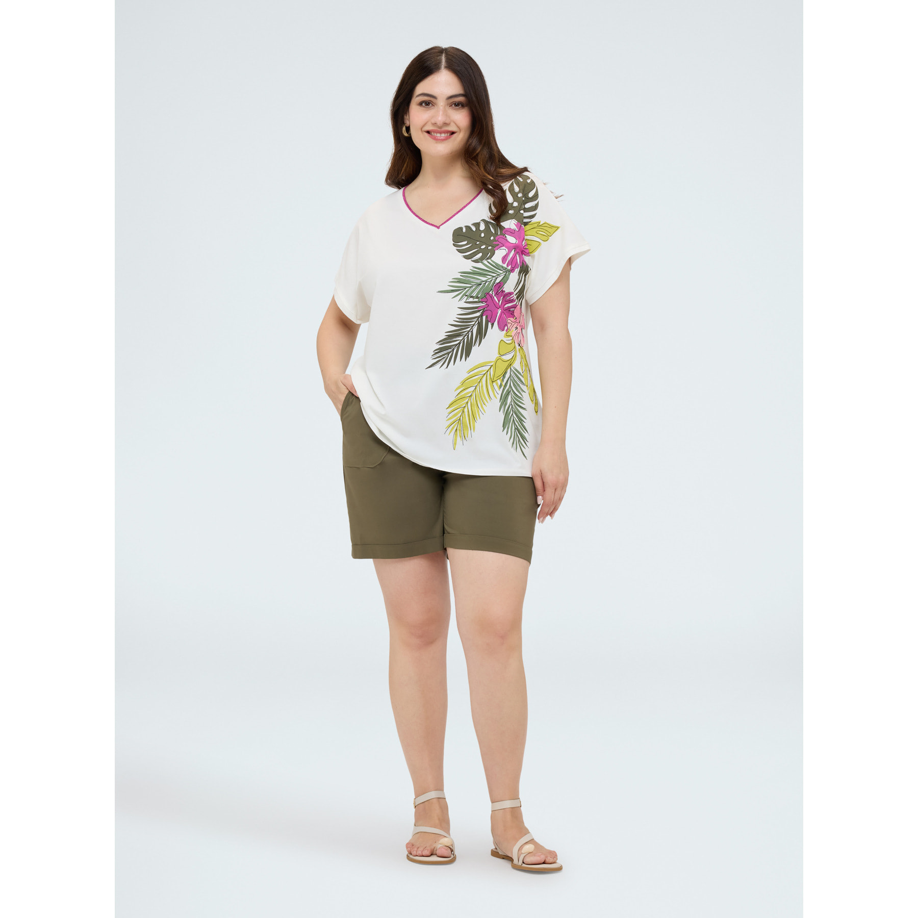 Fiorella Rubino - Camiseta de algodón con estampado tropical - Blanco