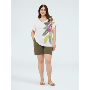 Fiorella Rubino - Camiseta de algodón con estampado tropical - Blanco