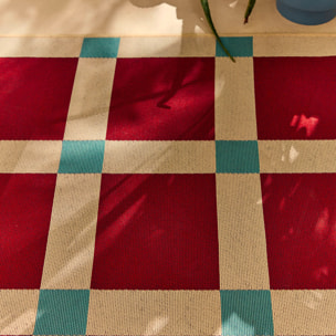 POSITANO - Tapis intérieur/extérieur à motif damier bordeaux