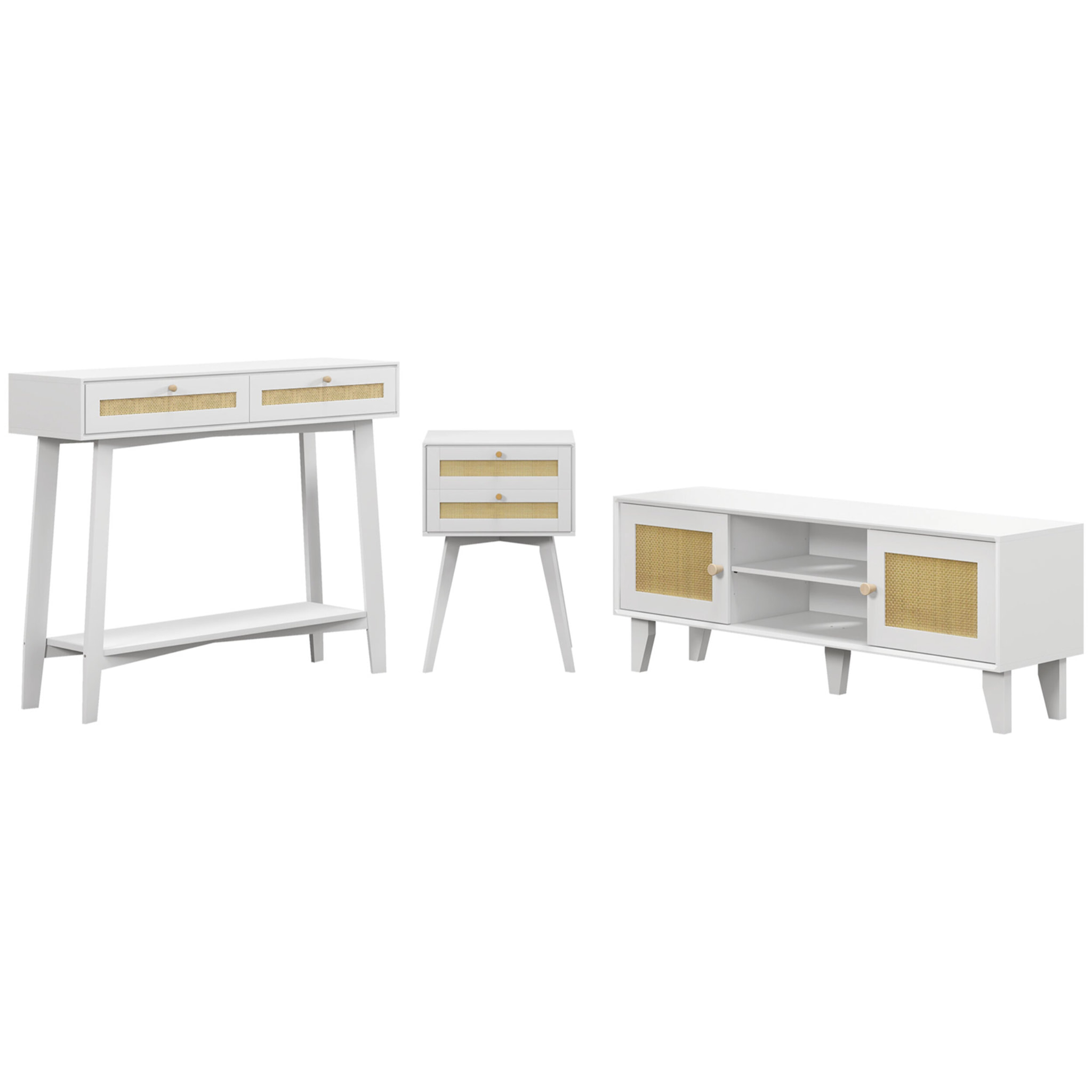 Conjunto para el Hogar Incluye 1 Mueble de TV para Televisores de hasta 55 Pulgadas 1 Mesa Consola y 1 Mesita de Noche Estilo Bohemio Blanco